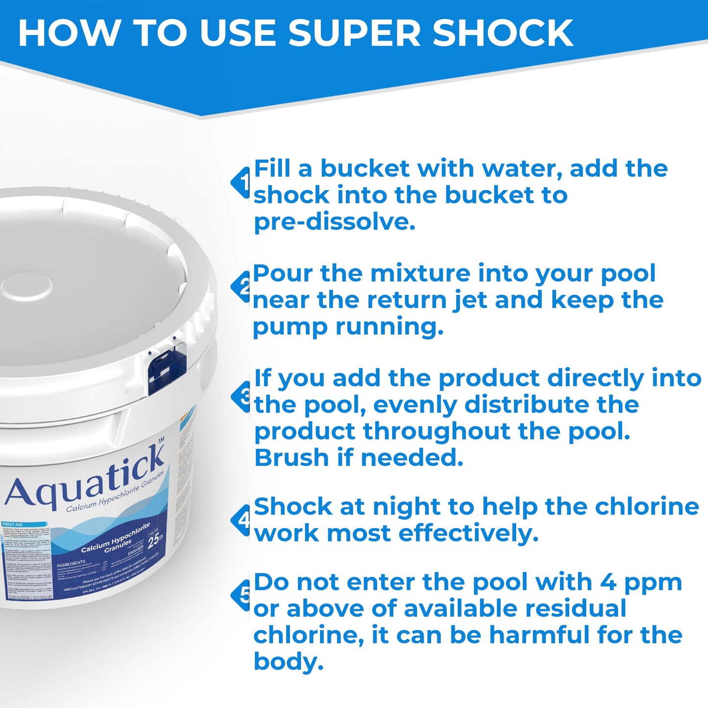 Pro-Grade Chlorine Pool Shock, 68% Cal-Hypo Granular Sanitizer, Prevents Bacteria & Algae, Restores Crystal Clear Water - Shock Treatment, Swimming Pool Chemical - 25Lb