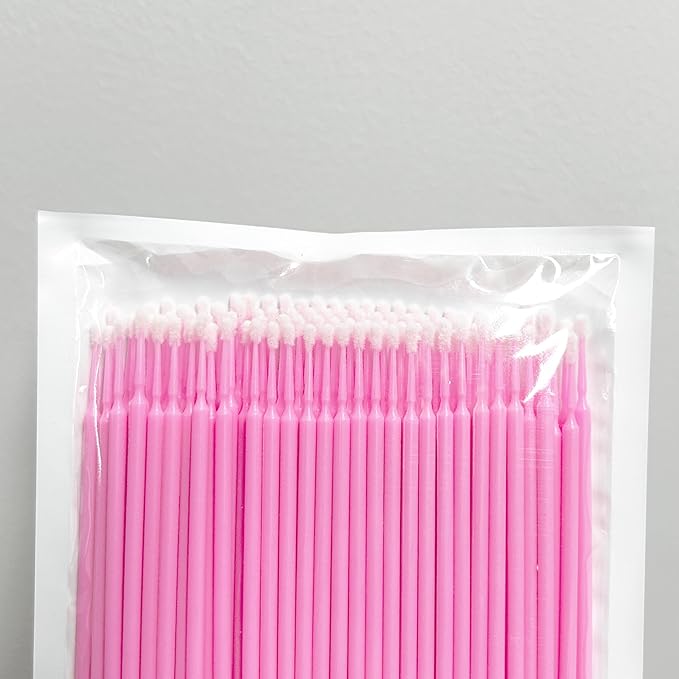 i-Laesh 200Pcs Medium Tip Micro Brushes - Microswabs for Eyelash Extensions - Microbrush Applicators Brush - Cotton Swabs Qtips for Eye Dental Lashes Eyebrow and Personal Care (Pink)
