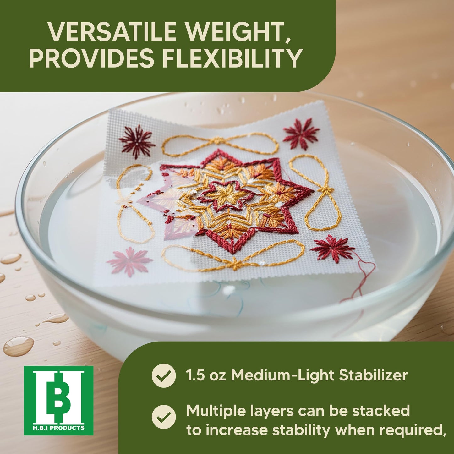 H.B.I. Wash Away Water-Soluble Stabilizer for Embroidery Sheets, Stabilizer for Embroidery Machines, 10"x12" 100 Precut Sheets, 1.5 oz, Wash Away Backing for 5x7 Hoops, Machine & Hand Embroidery.