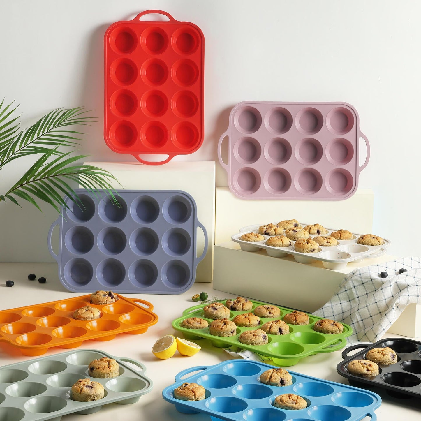 2 Packs 12 Cups Silicone Muffin Pan with Metal Reinforced Frame Regular Size Cupcake Pan Tray Egg Bites Oven Safe Silicone Molds Cookie Muffin Pan Tin Best Baking Sheets Non Toxic Clearance