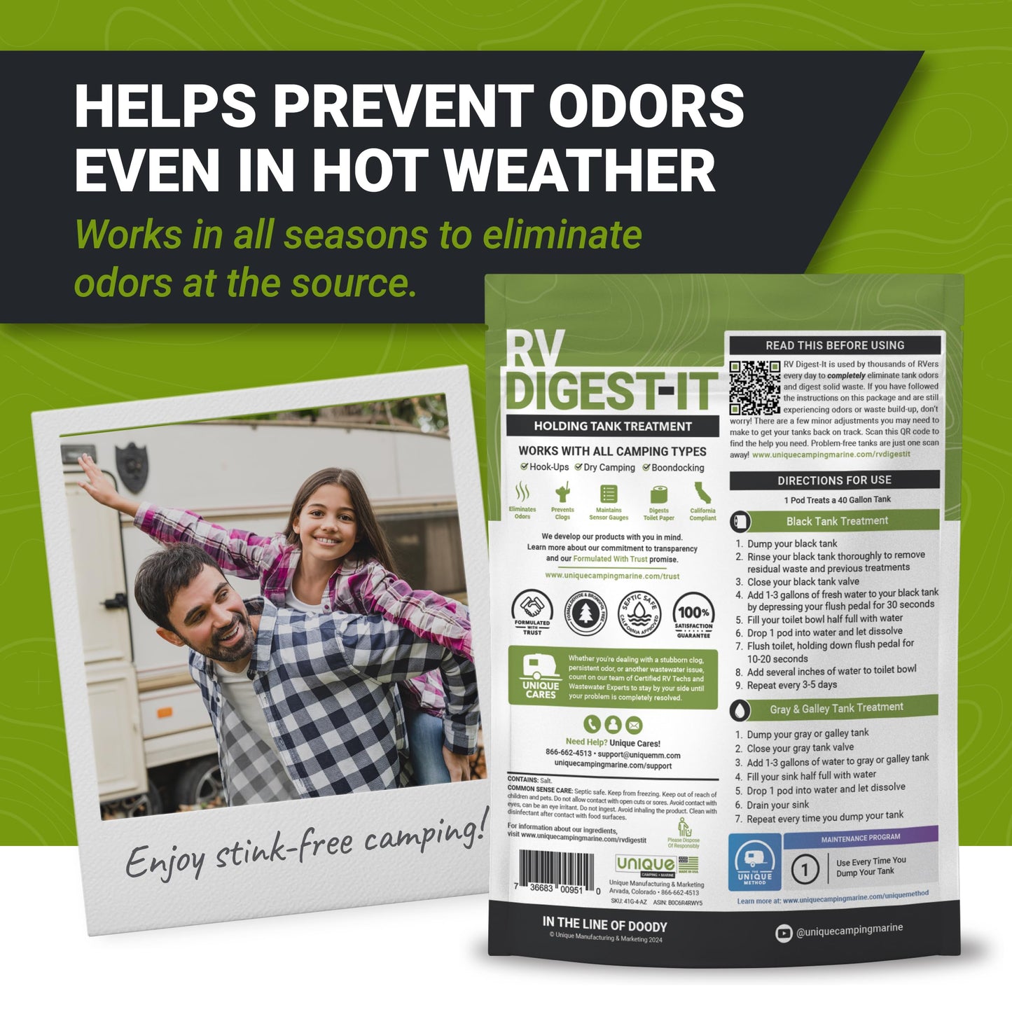 Unique RV Digest-It RV Toilet Treatment, Drop-In Pod - Convenient, Dissolvable, Mess-Free - Eliminates Odors and Liquifies Waste (60 Pods)