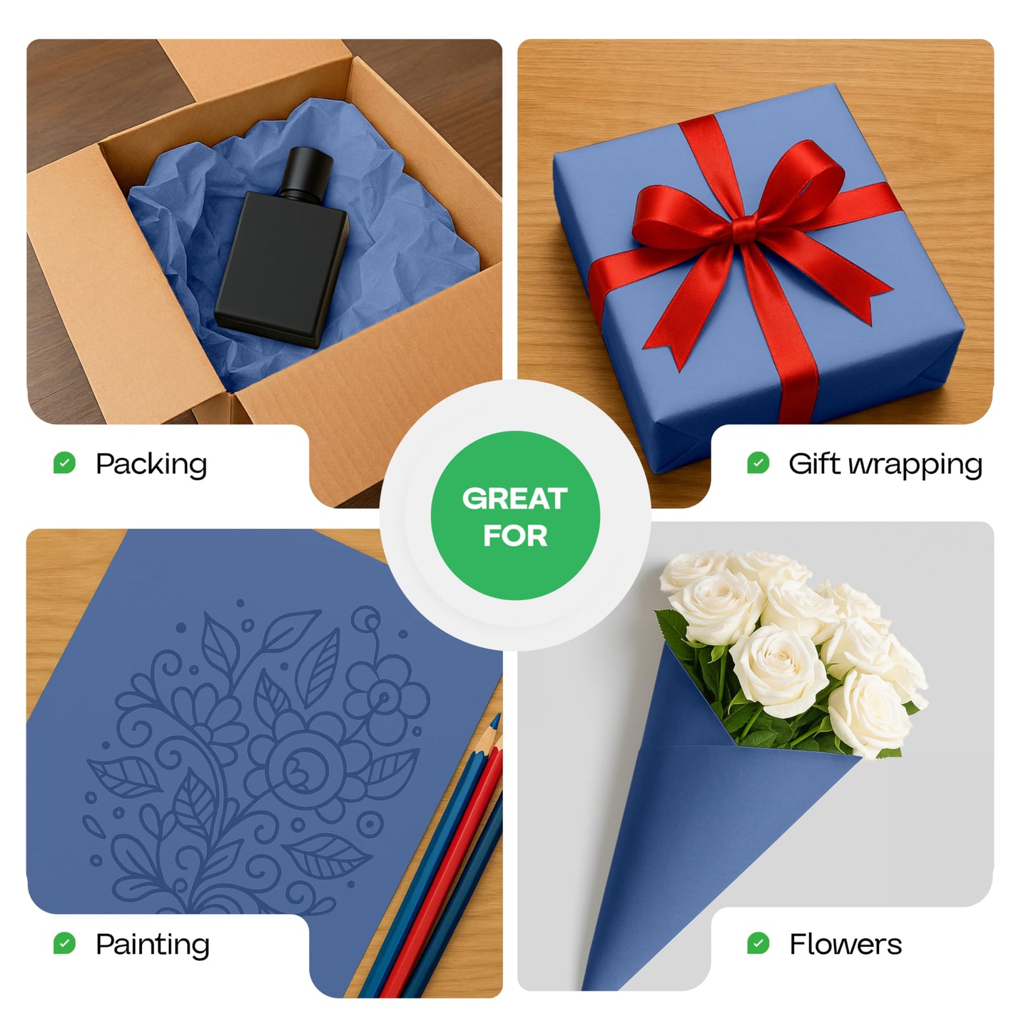 48" x 1200" (100 feet) Blue Kraft Paper Roll - USA-Made Quality Craft Paper for Gift Wrapping, Kids' Arts & Crafts, School Projects - 100% Recycled Natural Material 50lb Thickness by IDL Packaging