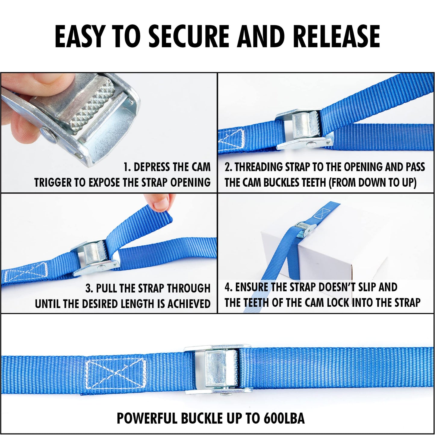 Cartman 1" x 12' Lashing Straps Cargo Tie-Down Strap Up to 600lbs, 6pk in Carry Bag, Blue