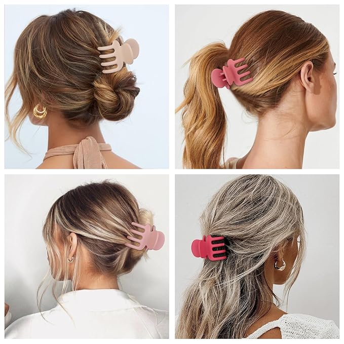 Medium Hair Clips for Women 8 Pcs Small Claw for Thin and Thick Hair 2 Styles Clips for Hair Combination Rectangle Jaw Clips Hair Accessories for Women and Girls (Pink)