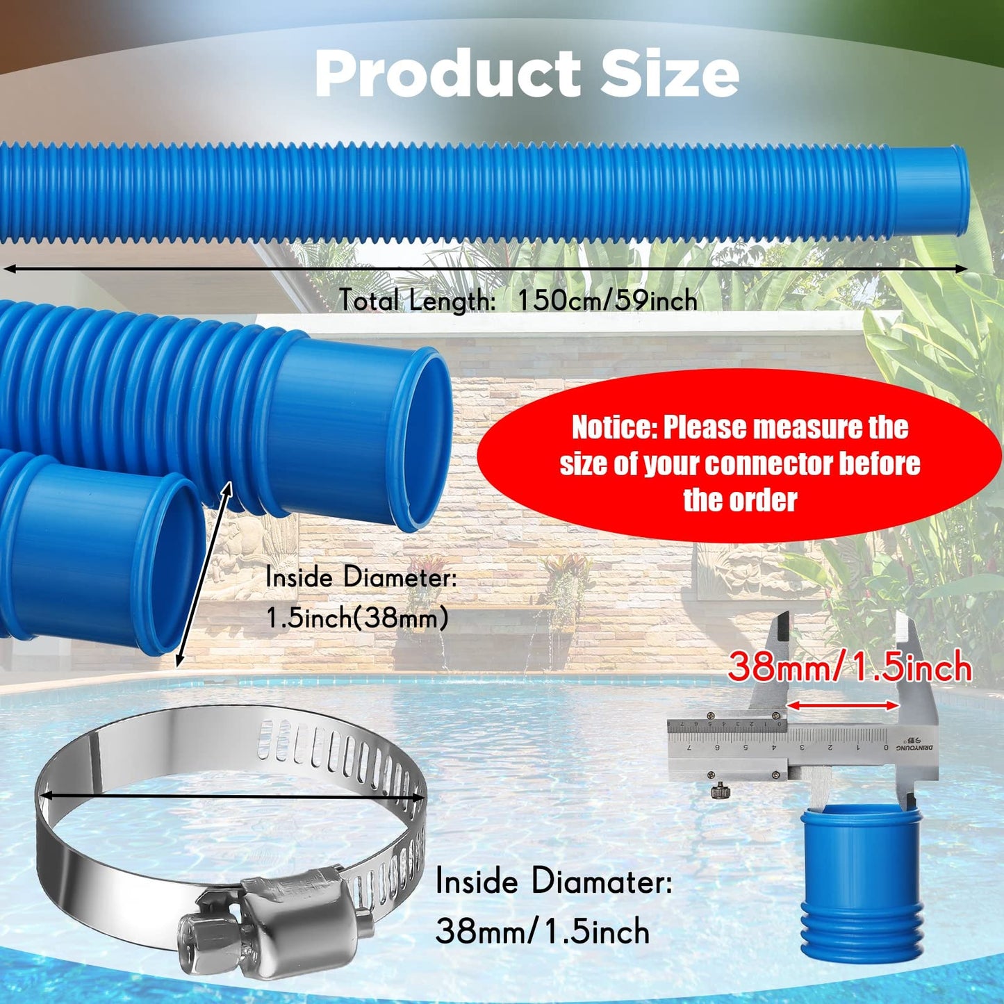 Saintrygo 2 Sets Replacement Pool Hose for Above Ground Pools 1.5 x 4.9ft Long Pool Filter Pump Hoses Replacement Swimming Pool Hose Upgraded Pool Skimmer Hose Compatible with 10531to 25016(Blue)