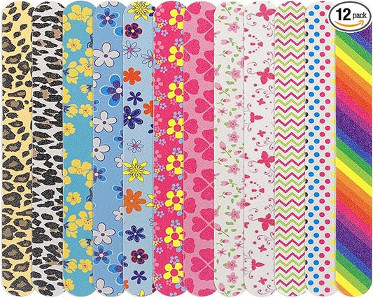 12PCS Professional Double-Sided 100/180 Grit Nail Files Colorful Manicure Pedicure Tools