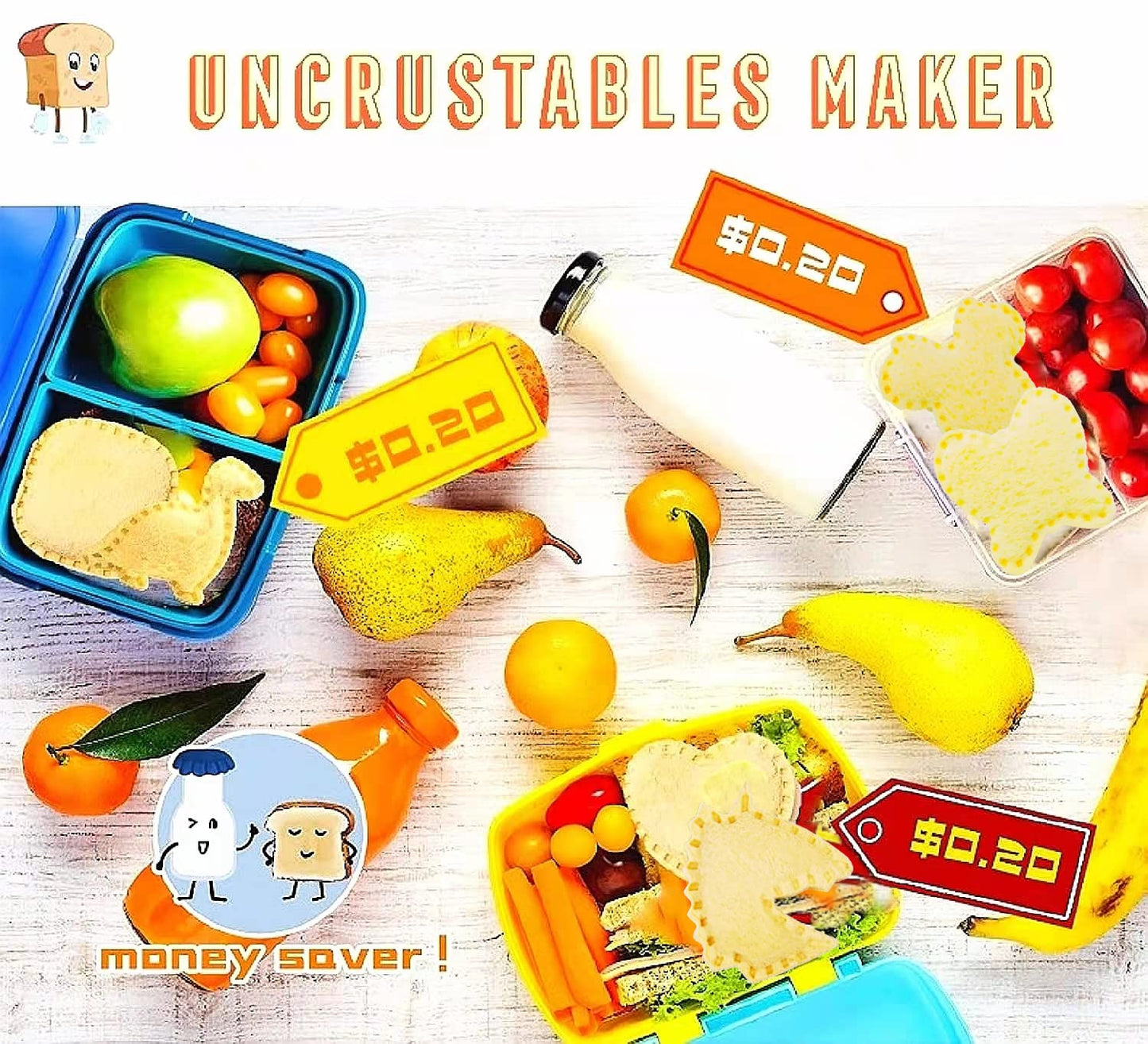 BANIC Uncrustable Sandwich Cutter, 24Pcs Sandwich Cutter and Sealer Set, Crustless Sandwich cutter Shapes Butterfly Unicorn Dino ect, Lunch & Bento Box Accessories,Bread Fruit Cookie Cutters for kids