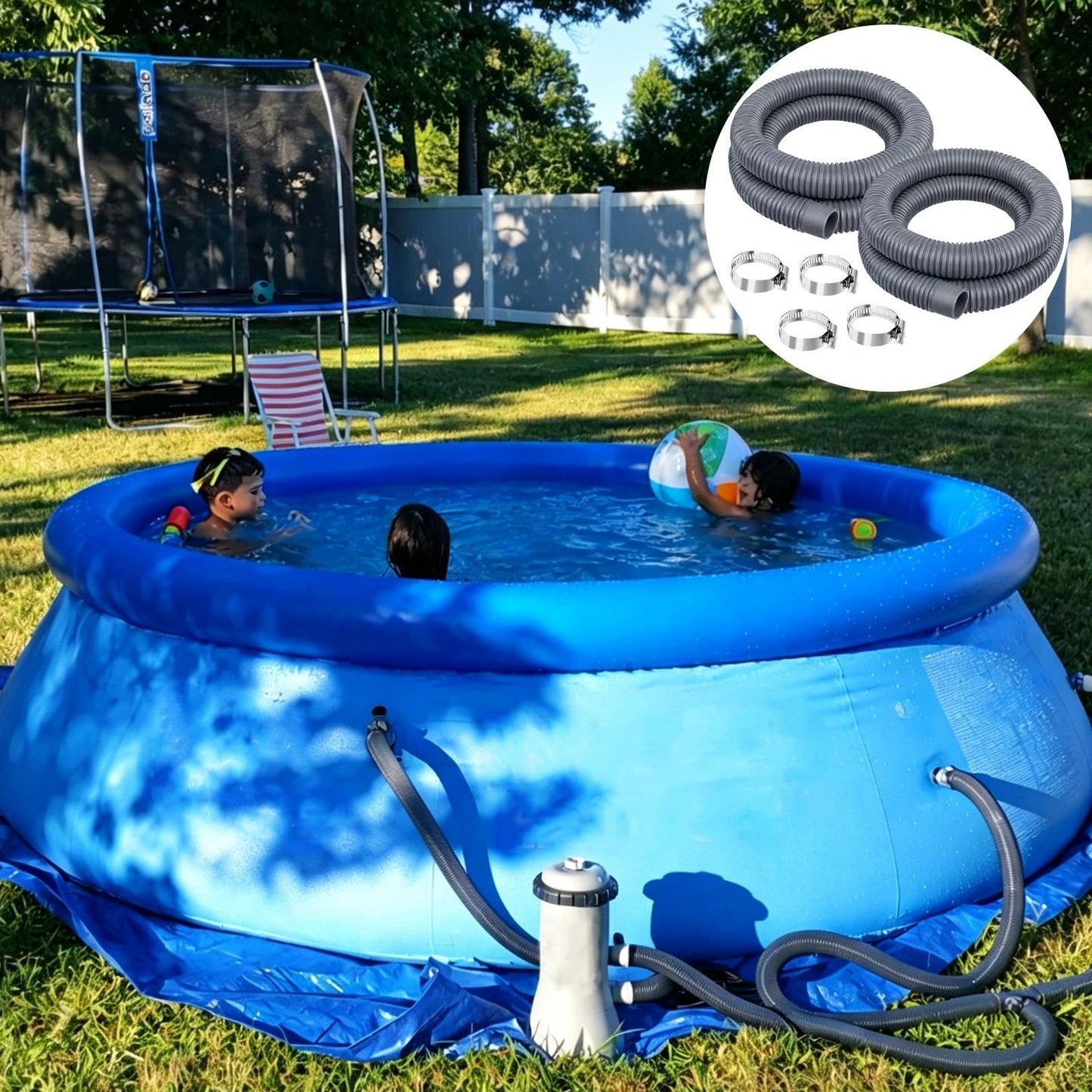 Btanadi 1.5" x 59" Above Ground Pool Hoses Heavy Duty, Replacement Hose Leak-Proof for Filter Pumps & Salt Systems, Pool Hoses for Above Ground Pools with 8 Metal Clamps（Gray,4Pcs)