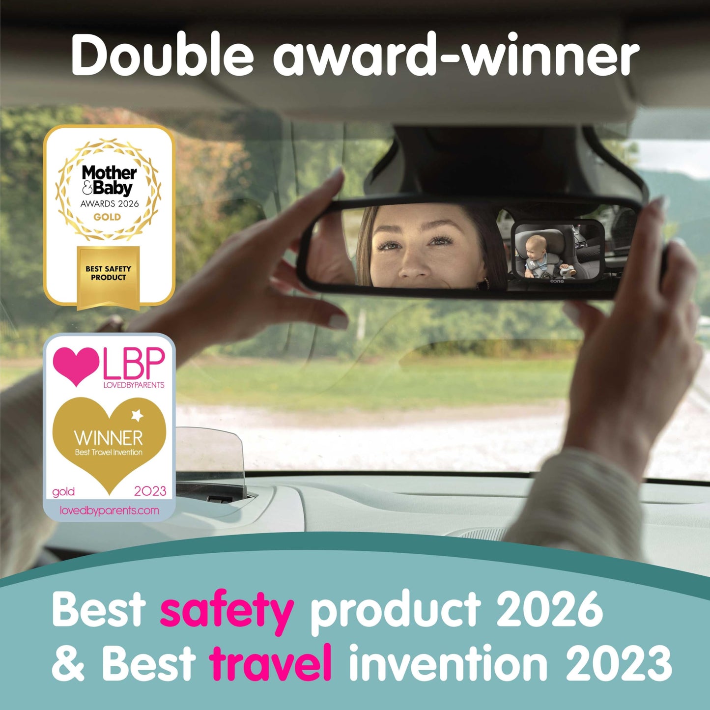 Onco Baby Car Mirror Rear Facing - Double Award-Winning Convex Car Mirror for Baby, 100% Shatterproof & Shakeproof with 360° Rotation, Newborn Essentials (9.6 x 6.9 in)
