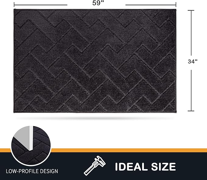PURRUGS Dirt Trapping Door Mat 34" x 59", Non-Slip Machine Washable Entry Rug, Dog Doormat, Indoor Front Door Mat, Super Absorbent Entryway Rug for Muddy Shoes & Paws, Black