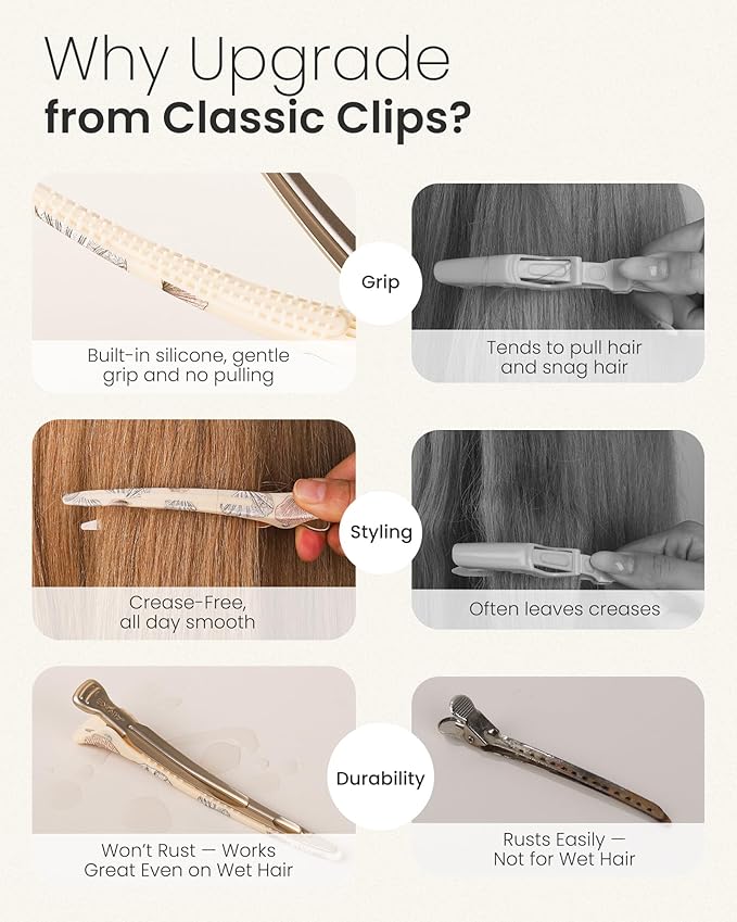 AIMIKE Shell Pattern Hair Clips for Girls – Cute No-Crease Duckbill Clips with Silicone Band, Gentle Non-Slip Sectioning Hair Clips for Kids, Teens & Women, Ideal for Makeup, Styling & Rollers, 4-Pack