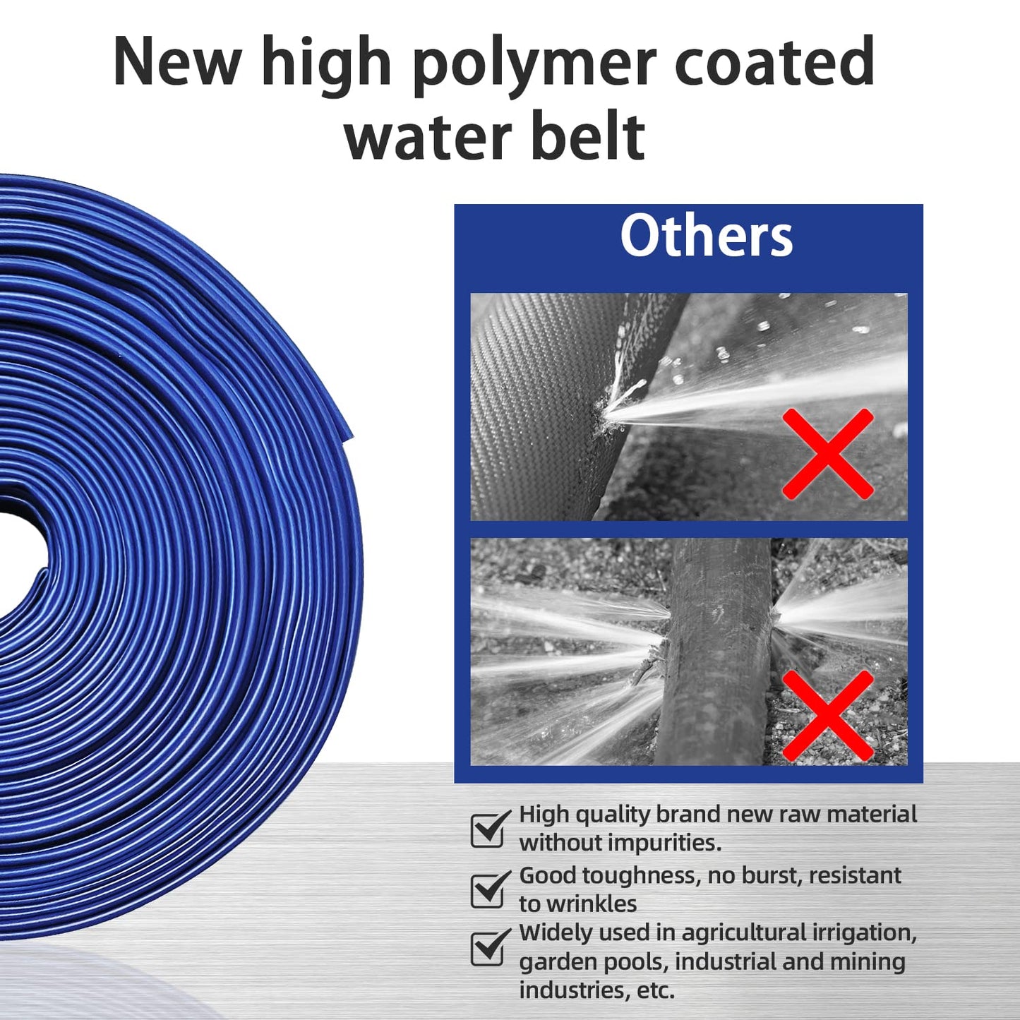 YASHINE PVC HOSE 2"*50ft, Pool Backwash Hose, Heavy Duty Reinforced Blue PVC Lay Flat Water, For Swimming Drain Pools and Clean Filters, with 2 Clamp