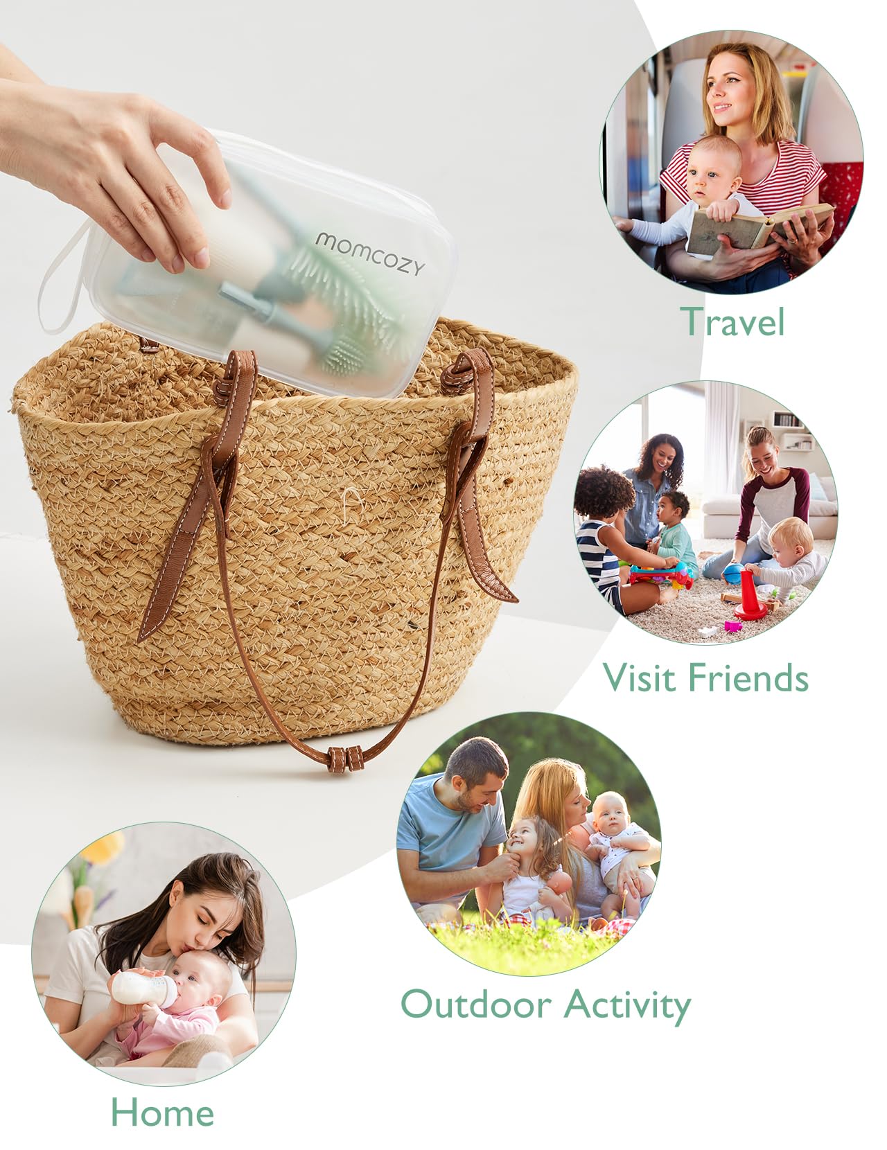 Momcozy Bottle Brush Kit with Push-Press Foam Design - Newborn Essentials Gift, Portable Cleaning Tool for Home & Travel, Baby Bottle Cleaner Brush for Breast Pumps & Nipples, Green