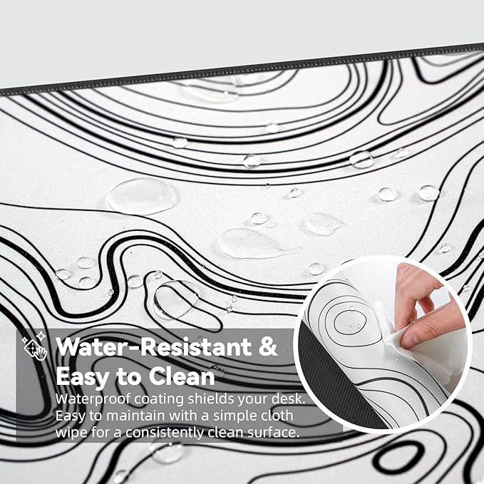 Waterproof Large Gaming Mouse Pad with Durable Stitched Edges, Non-Slip Rubber Base, Grainy Jacquard Mouse Mat Desk Pad for Home Office Gaming, 31.5''x11.8''x0.12'', Topographic Map White
