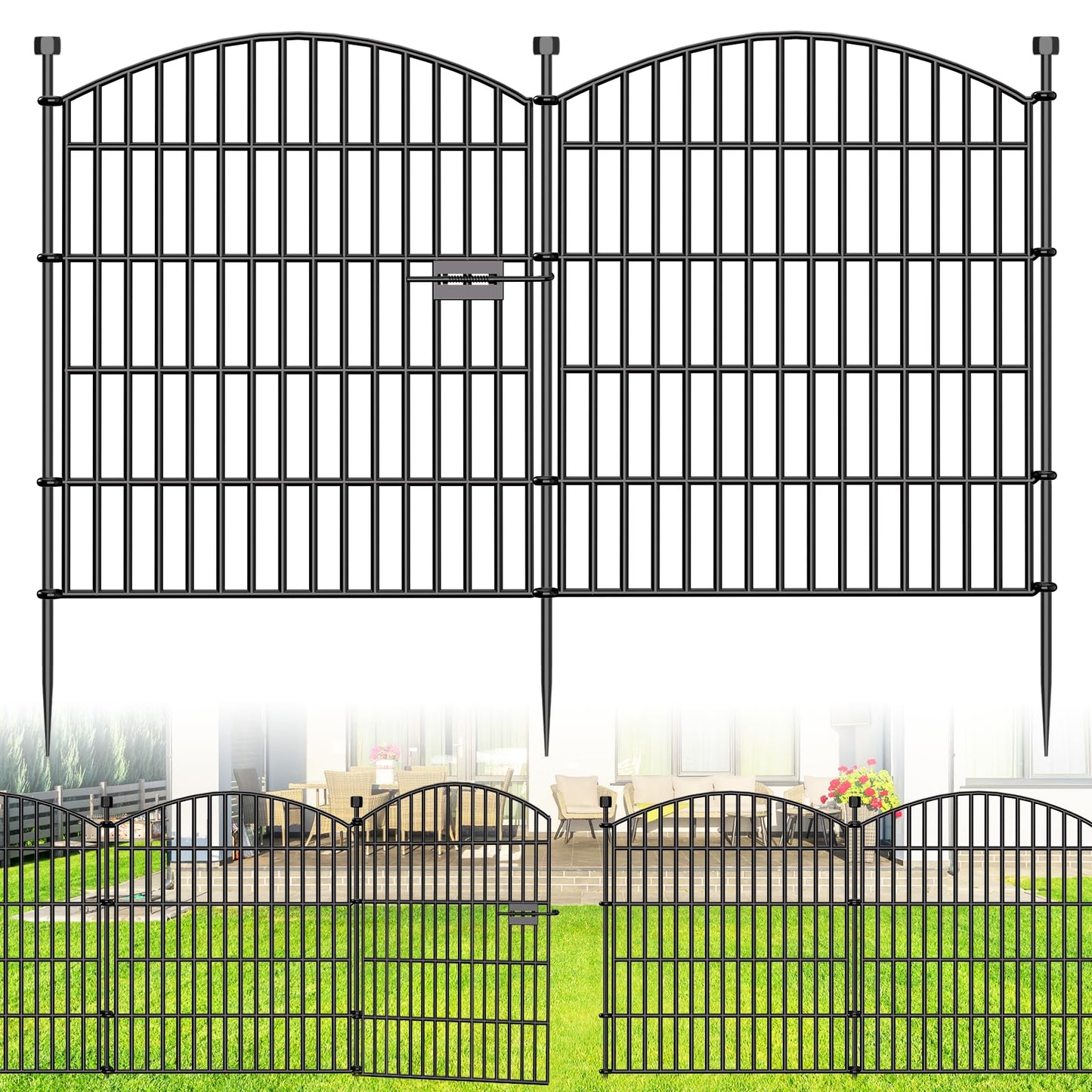 10 Panels Decorative Garden Fence with Gate - 32 in (H) x 23.6 ft (L) No Dig Dog Fence Outdoor for Yard, Rustproof Tall Garden Fencecing Panels, Animal Barrier Suitable for Yard Border, Patio