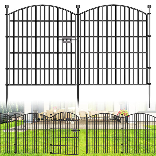 10 Panels Decorative Garden Fence with Gate - 32 in (H) x 23.6 ft (L) No Dig Dog Fence Outdoor for Yard, Rustproof Tall Garden Fencecing Panels, Animal Barrier Suitable for Yard Border, Patio