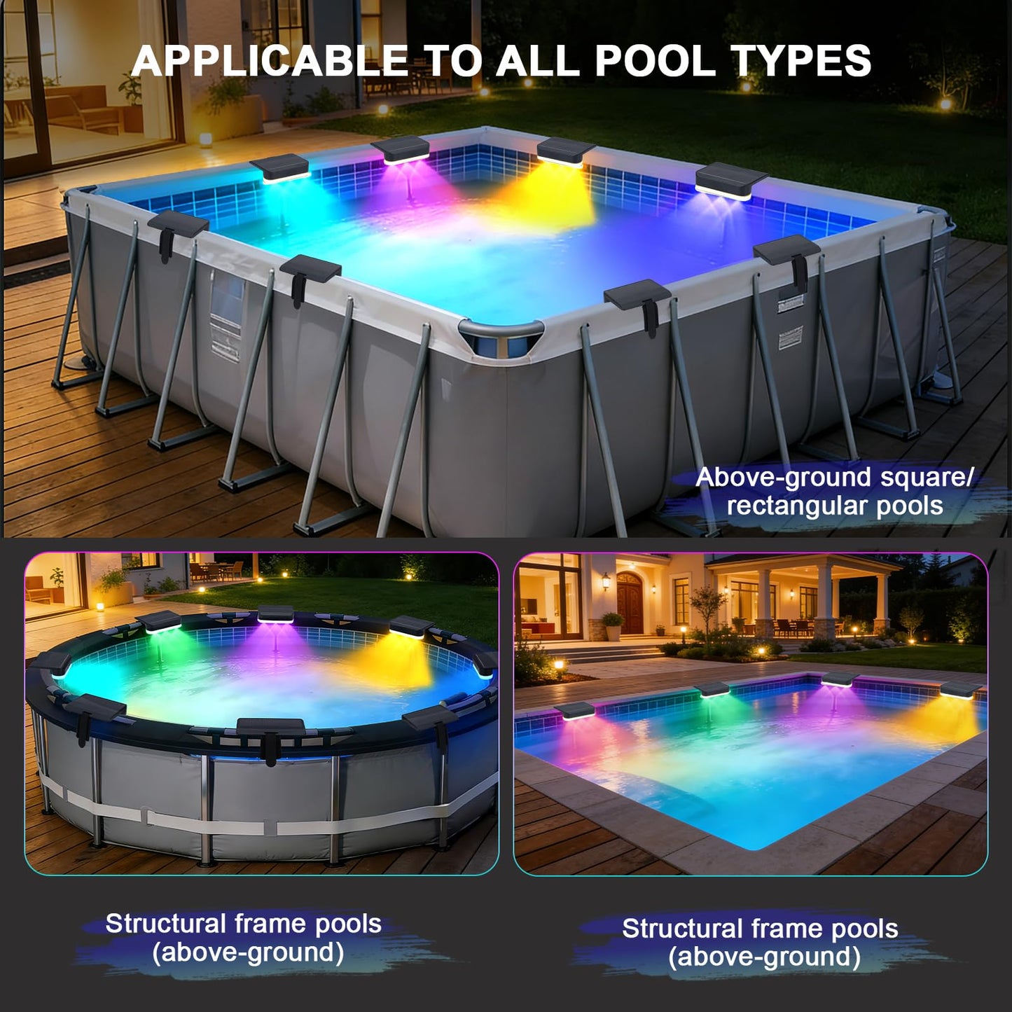 8Packs Solar Pool Lights for Above Ground & In-Ground Pools, 11 Lighting Modes, RGB Outdoor Waterproof Swimming Pools Night Light