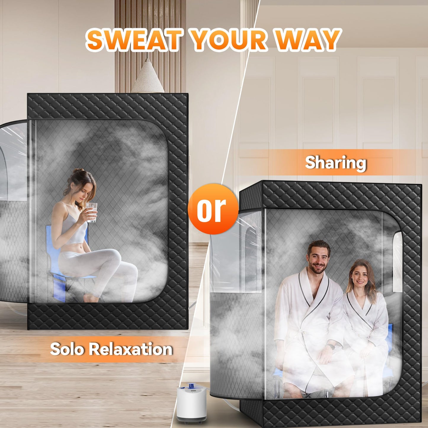 Manastin 2 Person Portable Steam Sauna for Home, 1 or 2 Person Full Body Home Spa with 2 Foldable Chairs,9 Levels of Sauna Tent with Remote Control, (Black, Large)