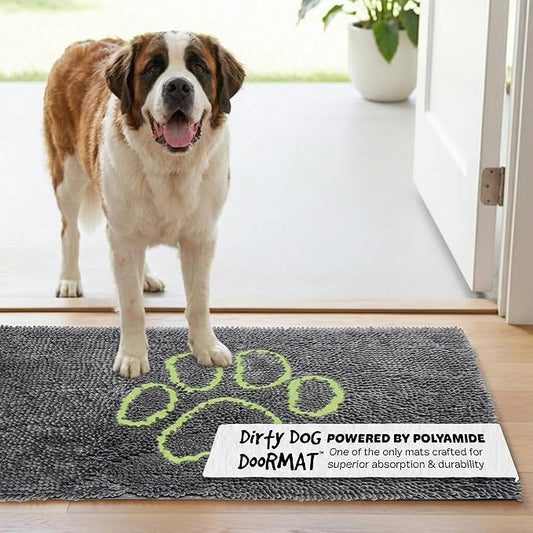 Dog Gone Smart Dirty Dog Doormat - Fast Drying Rug with Super Gripper Backing for Clean Floors - Super Absorbent and Machine Washable Mat for Muddy Paws - Cool Grey