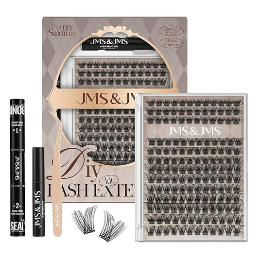 JMS&JMS Lash Clusters Kit Lash Lift Kit Wispy Fluffy Lash Clusters with Lash Bond and Seal Eyelash Applictor Lash Remover Lash Extension Kit for Beginner (JMS04-D-8-18Mix)