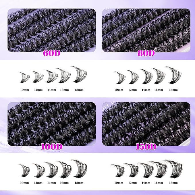 Ocean Pearl Lash Clusters Kit 564 pcs, Eyelashes, spike-effect cluster lashes 60D/80D/100D/150D (10-18 mm) DIY lash extension kit, manga-/anime-inspired Cluster Eyelash Extensions with lash bond+seal