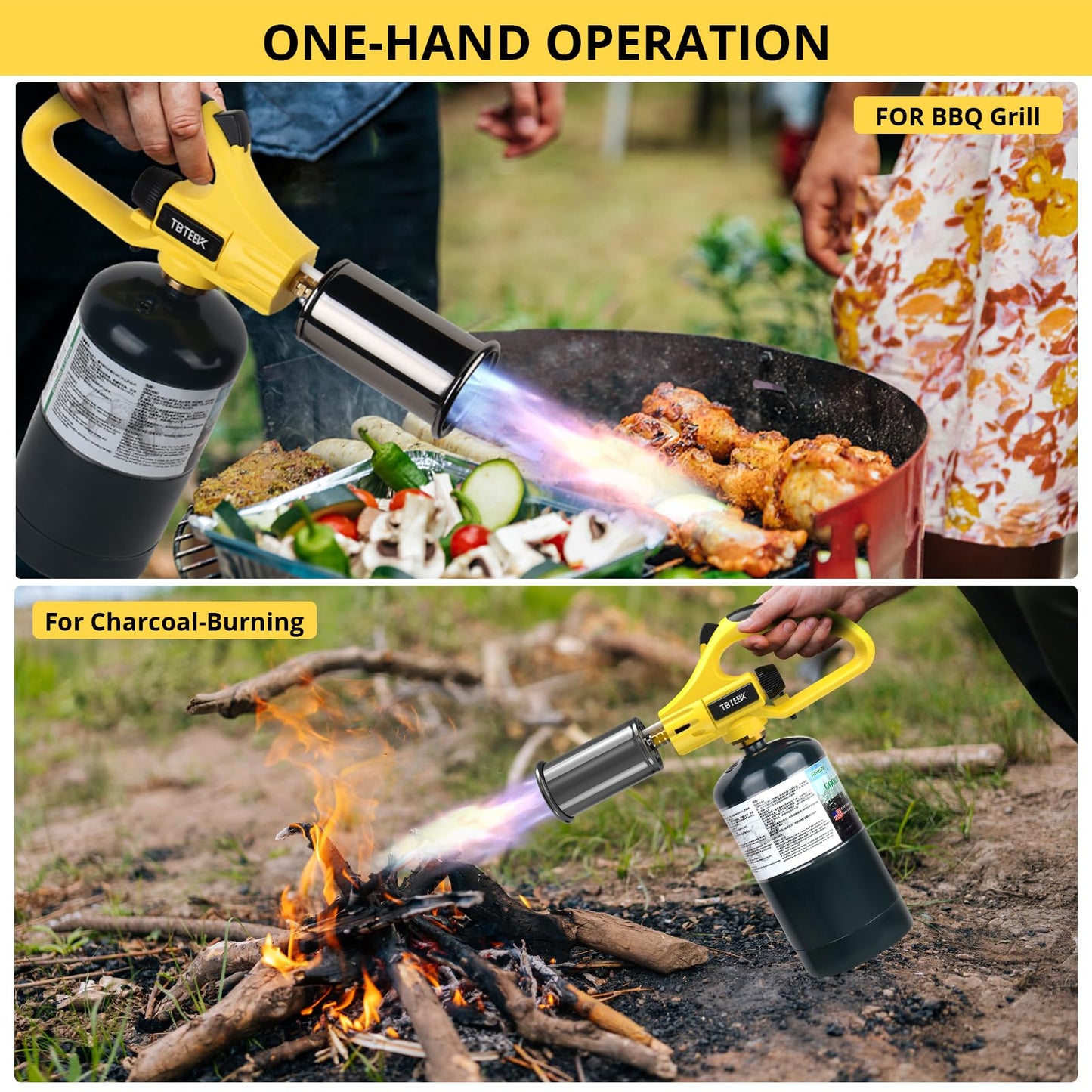 TBTEEK Powerful Propane Torch Head, Sous Vide Grill Cooking Torch With Adjustable Flame, Safety Lock Charcoal Torch Lighter for BBQ, Searing Steak, Creme Brulee, Campfire (Tank Not Included)