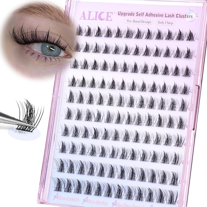 ALICE Self Adhesive Eyelashes Manga Reusable Natural Spikes Self Adhesive Lash Clusters Wispy Anime Press on Lashes 10-14mm 120pcs Pre-Glue Lash Extensions No Glue Needed