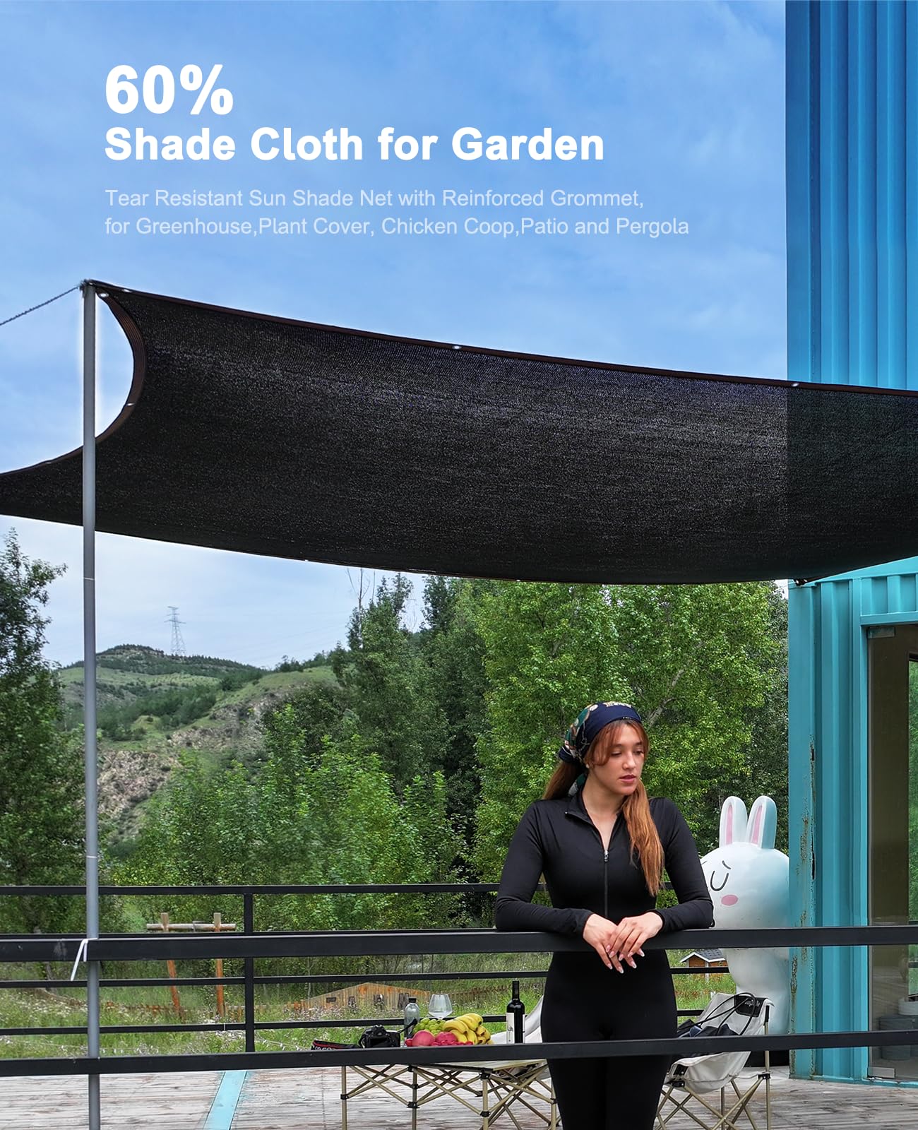60% Shade Cloth,16x20ft Tear Resistant Sun Shade Net with Reinforced Grommet,Durable Garden Shade Tarp Cover for Greenhouse,Plant Cover, Chicken Coop,Patio and Pergola,Black