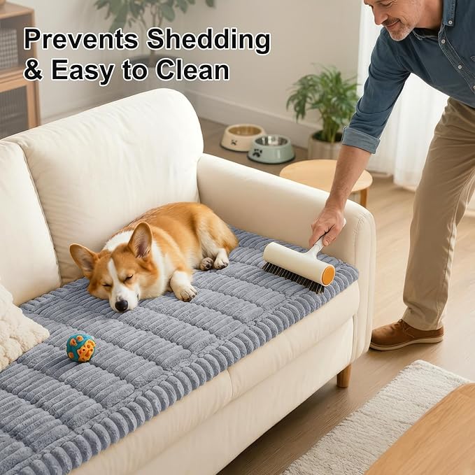 Smiry Couch Cover for Dogs Washable, Non Slip Fuzzy Pet Couch Covers for 3 Cushion Sofa Pet Friendly, Thick Soft Sofa Slipcovers Cushion Protector (Grey, 27.6" x 27.6")