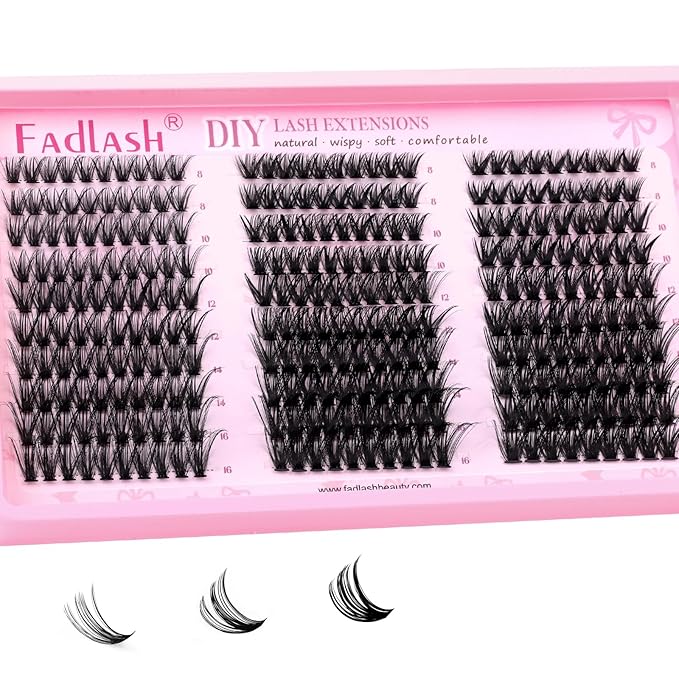 FADLASH Lash Clusters 40D 50D 60D Natural Wispy Eyelash Clusters 8-16mm D Curl Cluster Eyelash Extensions Soft Thin Band DIY at Home