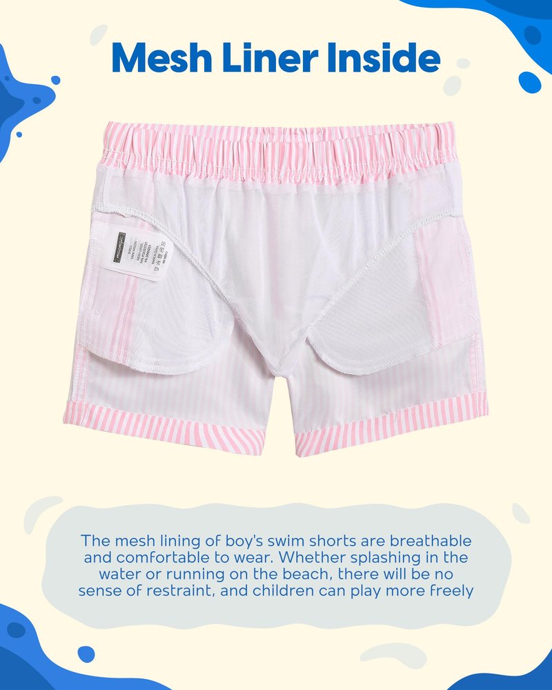 maamgic Boys Swim Trunks Toddler Swim Shorts Little Boys Bathing Suit Swimsuit Toddler Boy Swimwear Pink and White Stripes 7 Years,Pink and White Stripes,7 T