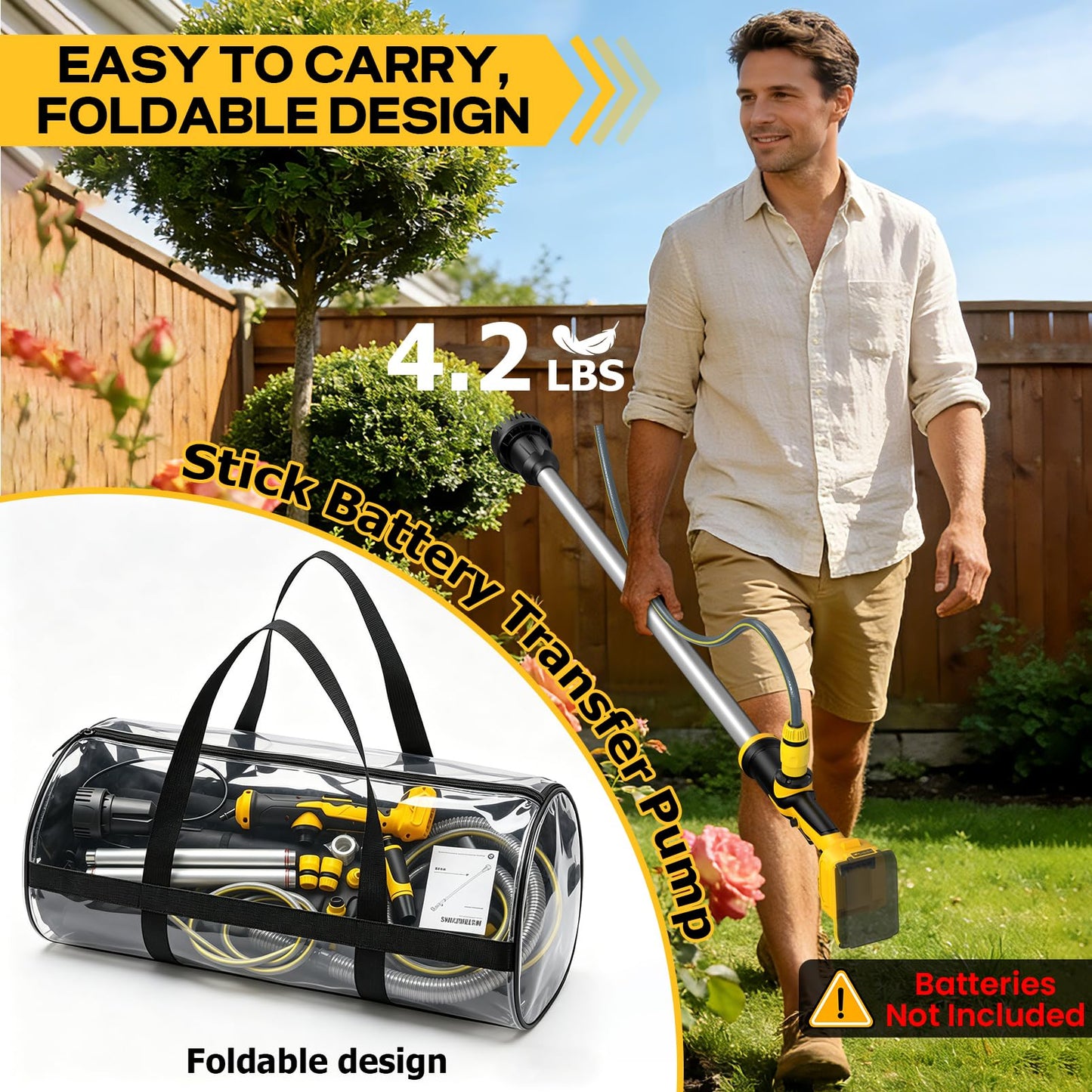 Cordless Stick Water Transfer Pump for Dewalt 20V Max Battery, 740GPH Sump Pump Submersible Utility Pump, Portable Electric Water Pump for Garden Basement Pool Pond RV Boat Draining (No Battery)