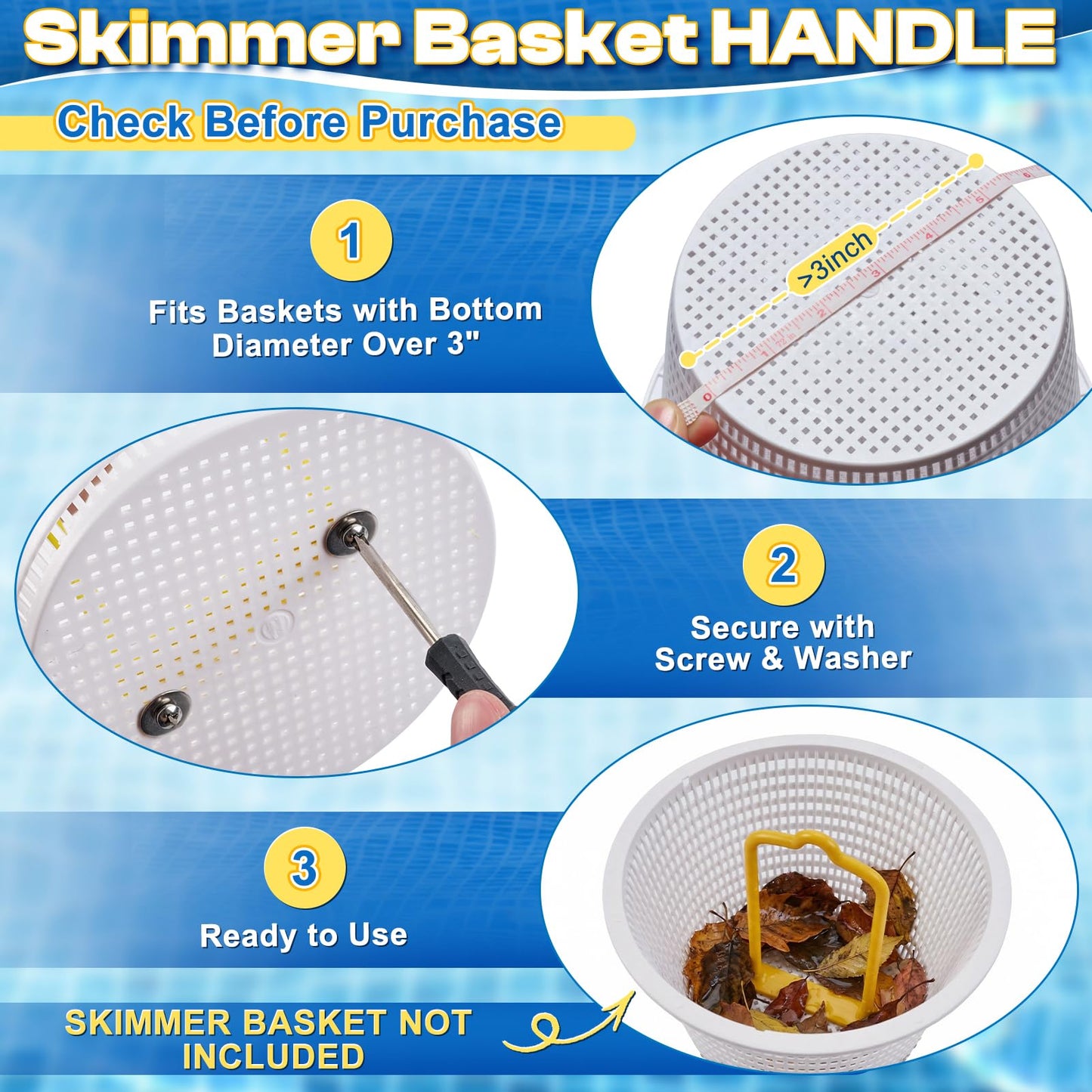 ComfyKit 50in 2-in-1 Pool Skimmer Tool with Stainless Steel Hook and Detachable Fine Mesh Net, Includes Skimmer Basket Handle, for Above Ground and Inground Pools