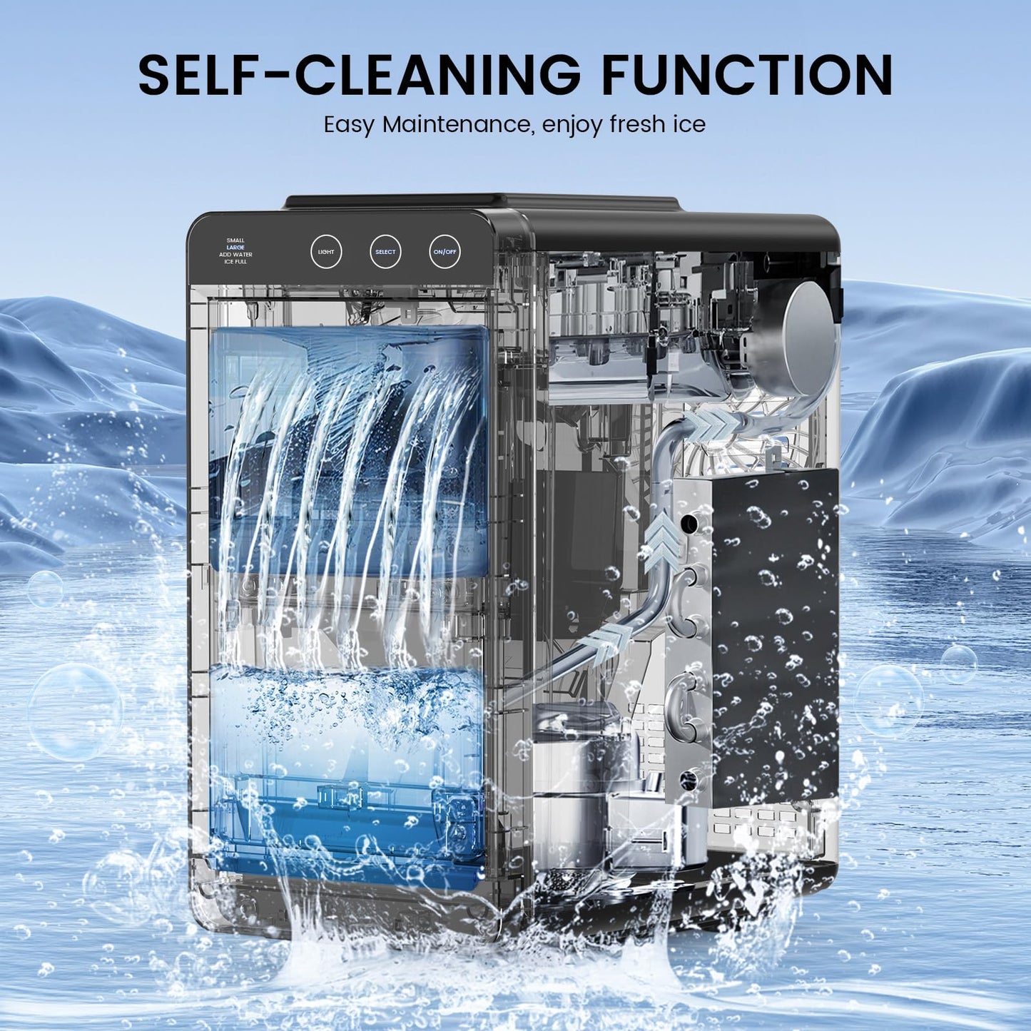 COWSAR Ice Maker Countertop, Portable Ice Machine with Self-Cleaning, 26 lbs/24Hrs, 8 Cubes in 6 Mins, Quiet Compact Commercial Ice Maker for Kitchen, RV, Camping