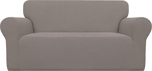 Easy-Going Stretch Oversized Loveseat Slipcover 1-Piece Sofa Cover Furniture Protector Couch Soft with Elastic Bottom for Kids Polyester Spandex Jacquard Fabric Small Checks Taupe