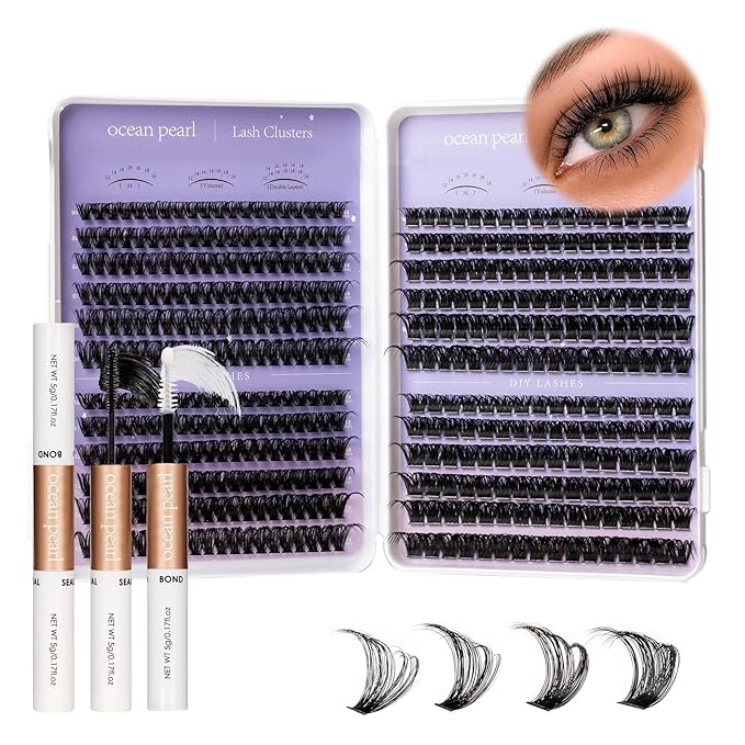 Ocean Pearl Lash Clusters Kit 564 pcs, Eyelashes, spike-effect cluster lashes 60D/80D/100D/150D (10-18 mm) DIY lash extension kit, manga-/anime-inspired Cluster Eyelash Extensions with lash bond+seal