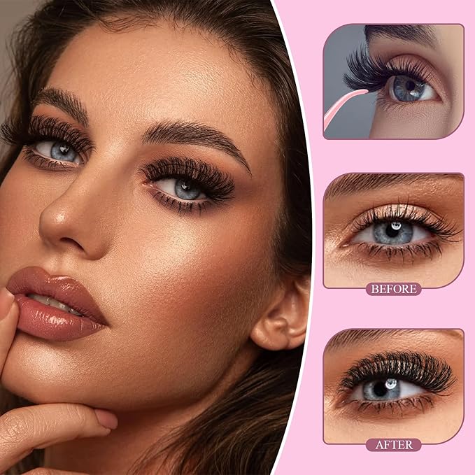 Lash Clusters Kit 3D Effect Cluster Eyelash Extensions Lashes Clusters Kit Eyelash Clusters Kit PestaÃÂ±as Postizas Naturales Lash Extension Kit+Lash Bond&Seal,Remover,Tweezers,Brush(60D+80D Lash Kit)