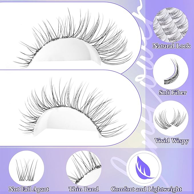 Natural Lash Clusters Clear Band Eyelash Clusters Wispy Individual Lashes C Curved Cluster Eyelash Extensions Invisible Band Cluster Lashes by Lanflower