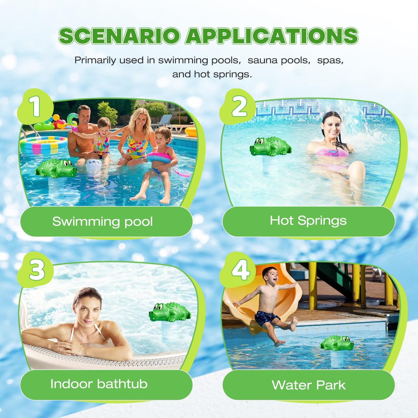 ODJSY Pool Chlorine Floater,Large Capacity Floating Chlorine Dispenser-Fits 1 & 3 Inch Tablets,Hard Plastic Material Prevents Aging,Applicable to Swimming Pools, Spas, Hot Tubs (Crocodile)