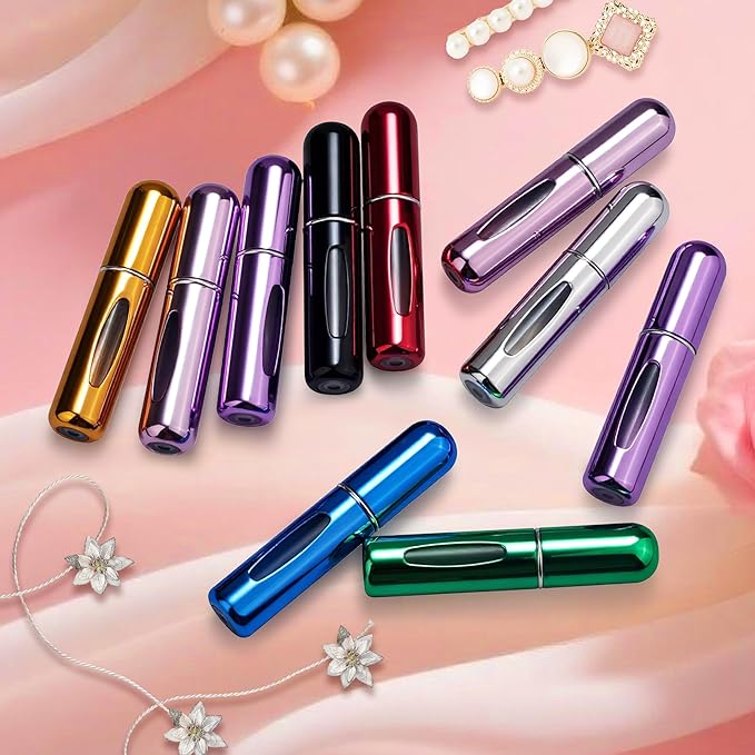 Refillable Perfume Portable Atomizer Bottle Refillable Perfume Spray, Travel Perfume (5ml, 4 Pack) (Green，Pink，Gold，Royal Blue)