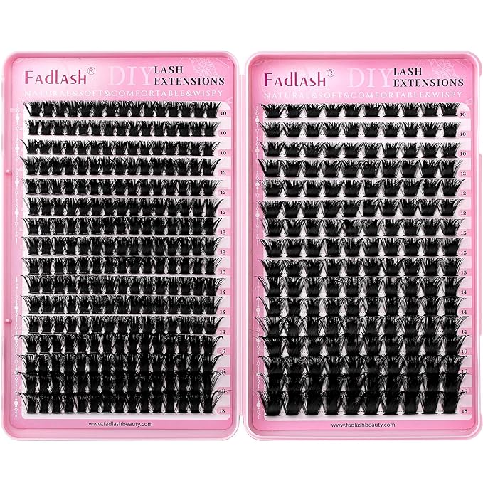 FADLASH Lash Clusters 400PCS 150D+200D Natural Eyelash Clusters Volume D Curl Cluster Eyelash Extensions for Beginners DIY at Home