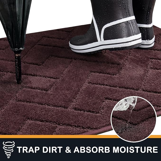PURRUGS Dirt Trapping Door Mat 32" x 70", Non-Slip Machine Washable Entry Rug, Dog Doormat, Indoor Front Door Mat, Super Absorbent Entryway Rug for Muddy Shoes & Paws, Burgundy Red