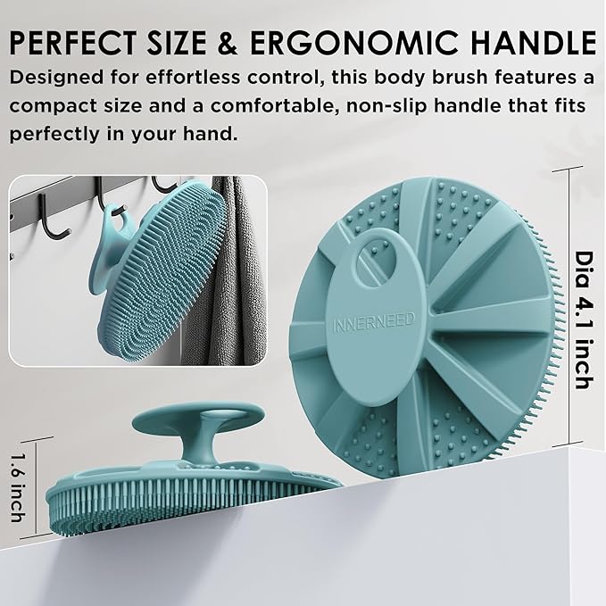 INNERNEED Food-Grade Soft Silicone Body Scrubber Shower Brush Handheld Cleansing Skin Brush, Gentle Exfoliating and Lather Well (Pack of 3)