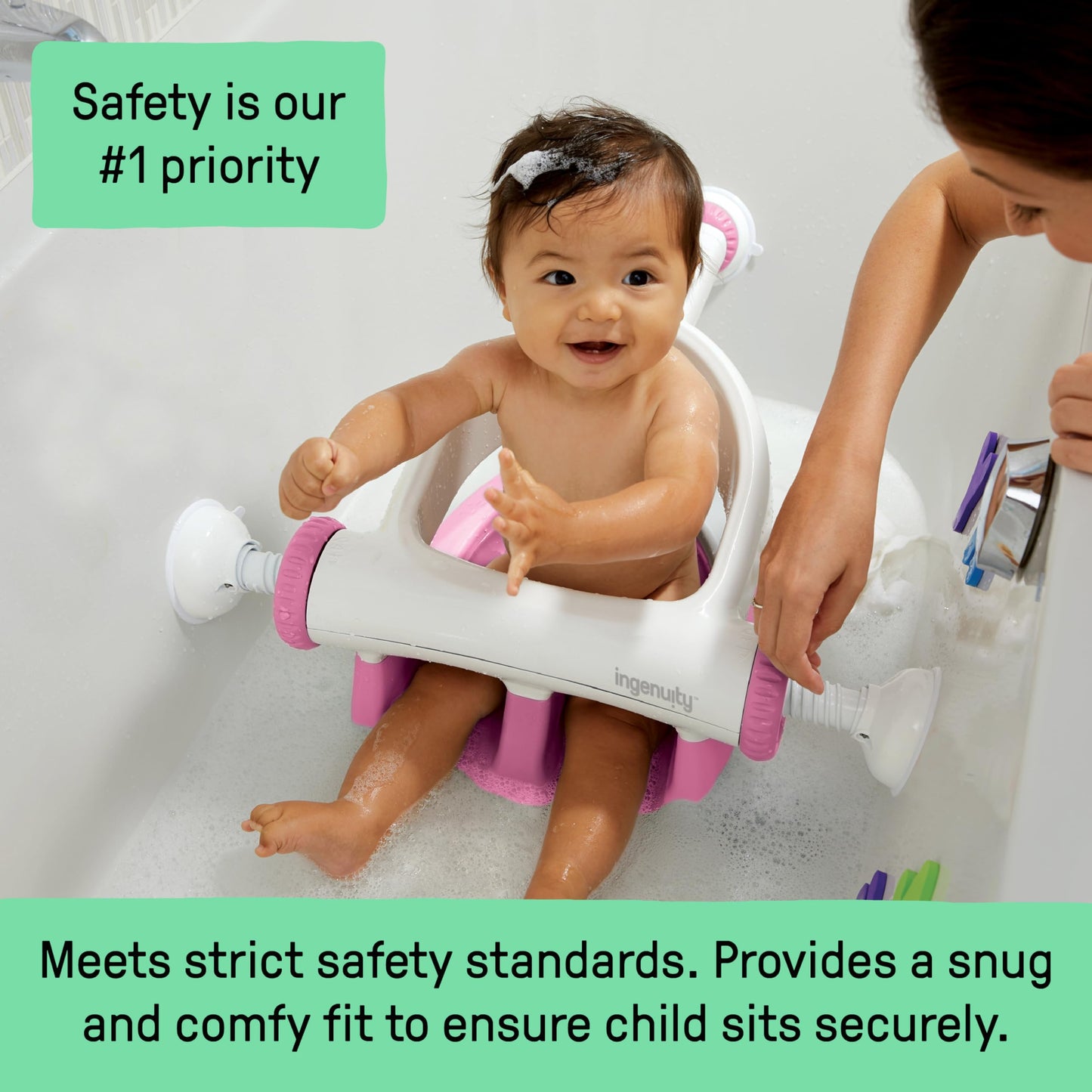 Ingenuity My Bath Seat for Sit-Up Baby Bathing, Sure & Secure Suction Cups, ASTM Safety Tested & Approved, Backrest for Assisted Sitting, Easy Setup & Storage, Pink