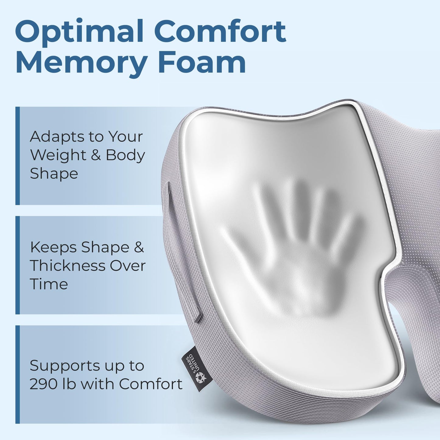 5 STARS UNITED Seat Cushion - Memory Foam Chair Cushion for Tailbone Pain Relief - Ergonomic Support for Coccyx, Sciatica & Butt - Office, Desk & Gaming Chair, Car Seat, Wheelchair, Airplane, L Gray