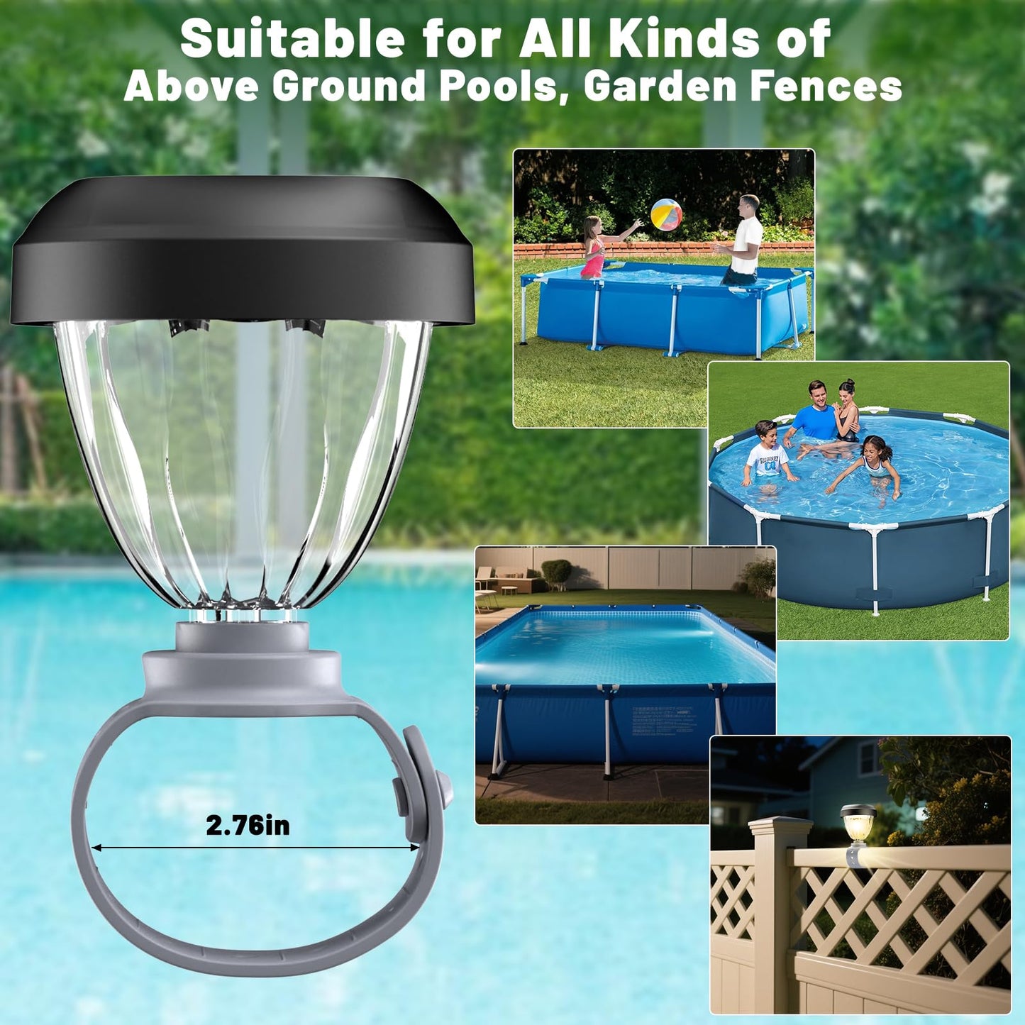 JEMULICE Solar Pool Lights for Above Ground Pools, LED Energy Saving Warm White Light, Waterproof for Frame Swimming Pools Night Accessories (8 Pcs)