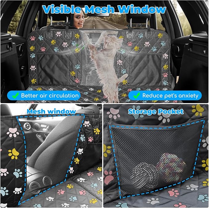 URPOWER Back Seat Extender for Dogs - Hard Bottom Dog Car Seat Cover Holds 550 lbs, Waterproof Dog Hammock Dogs Bed for Cars, SUVs, Pet Backseat Protector with Mesh Window & Large Space