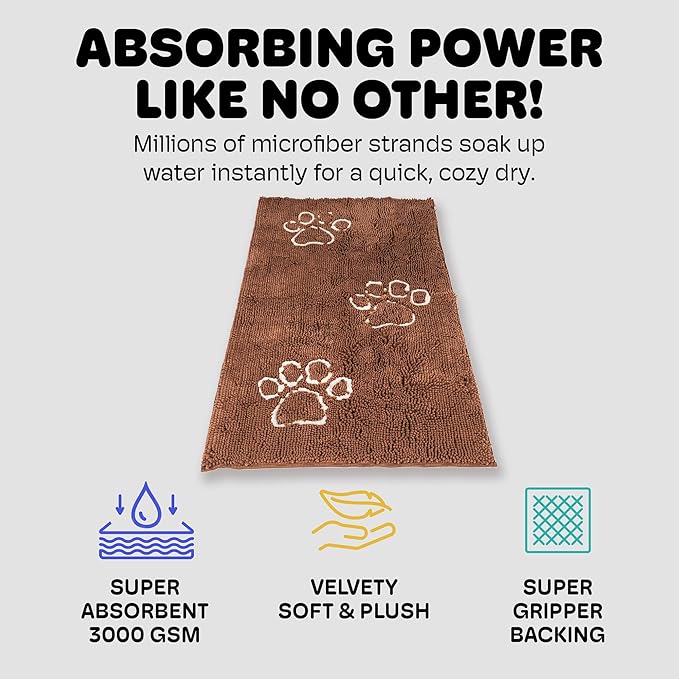 Dog Gone Smart Dirty Dog Doormat - Fast Drying Rug with Super Gripper Backing for Clean Floors - Super Absorbent and Machine Washable Mat for Muddy Paws - Runner Almond