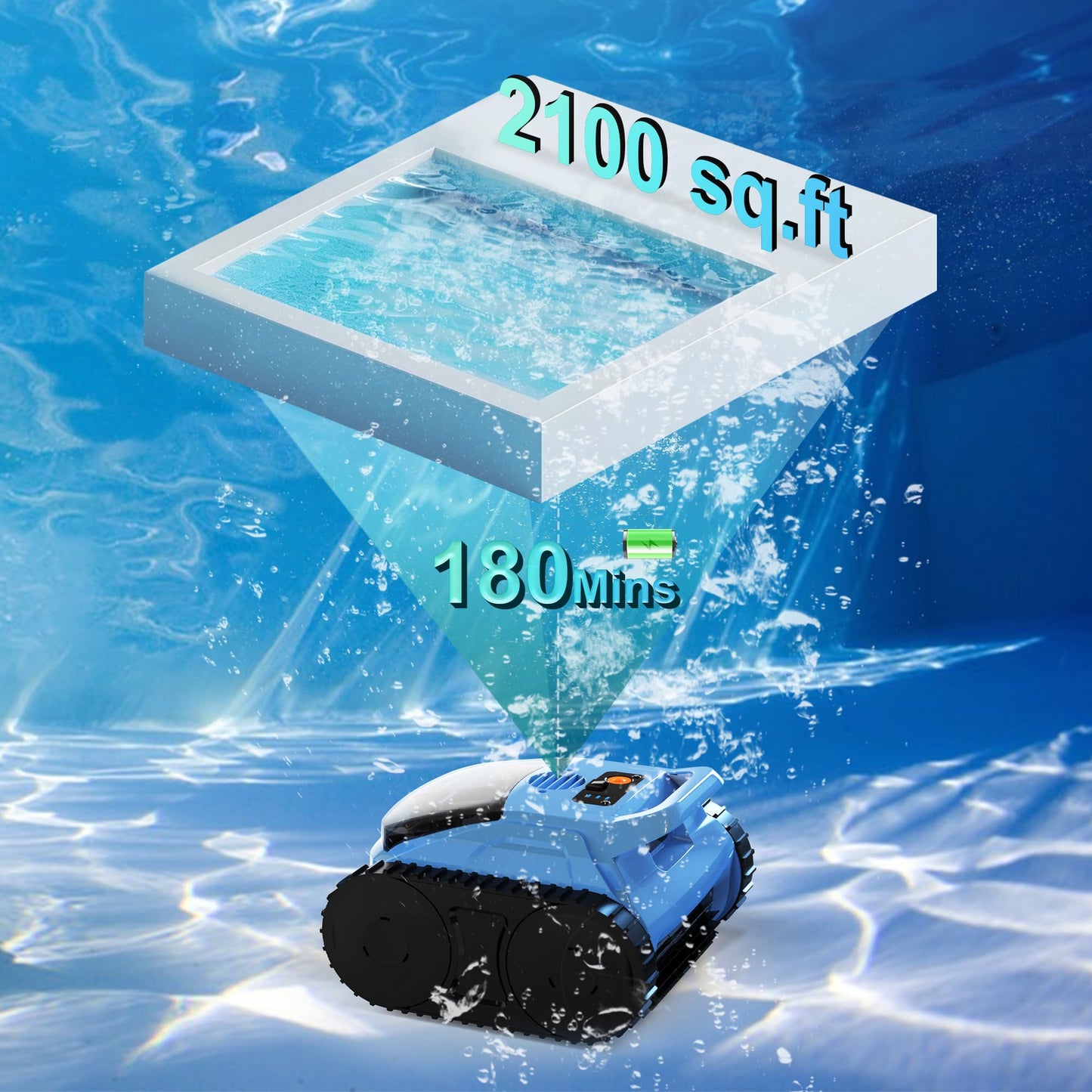 Pool Vacuum for Inground Pools, Zyerch Cordless Robotic Pool Cleaner, Automatic Pool Vacuum with Wall Climbing & Waterline Scrubbing, Cleaning Up to 2100 Sq.ft, 180 Min