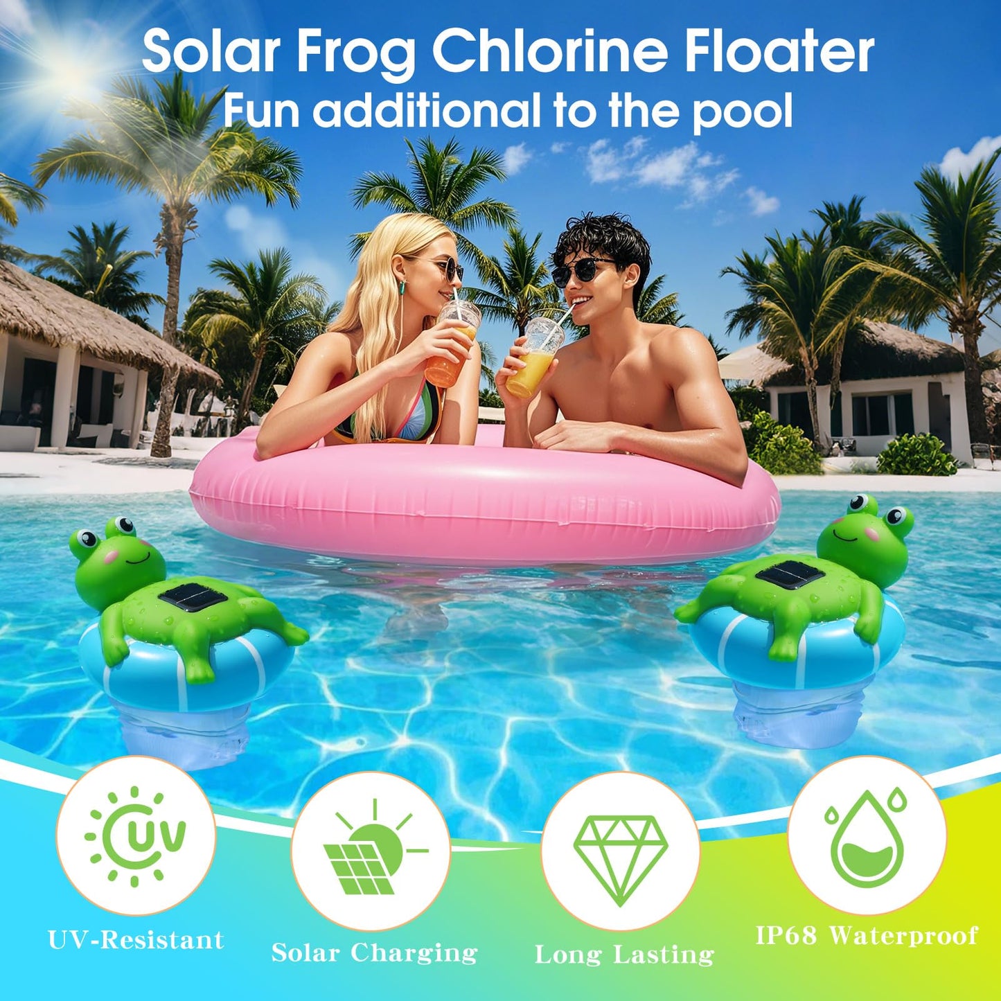 Uekars Pool Chlorine Floater, Solar Frog Chlorine Floater with Light, Glow in Dark Chlorine Tablet Floaters, Adjustable Release, Large Capacity Floating Chlorines Dispenser for Pool, Hot Tub, Spa